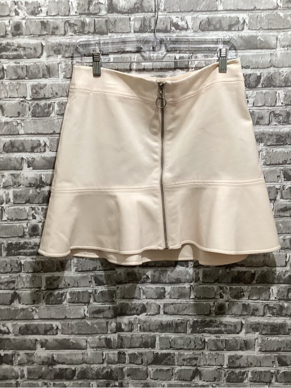 Nasty Gal Cream Front Zip Flounce Hem Mini Skater Skirt Sz L, Coquette